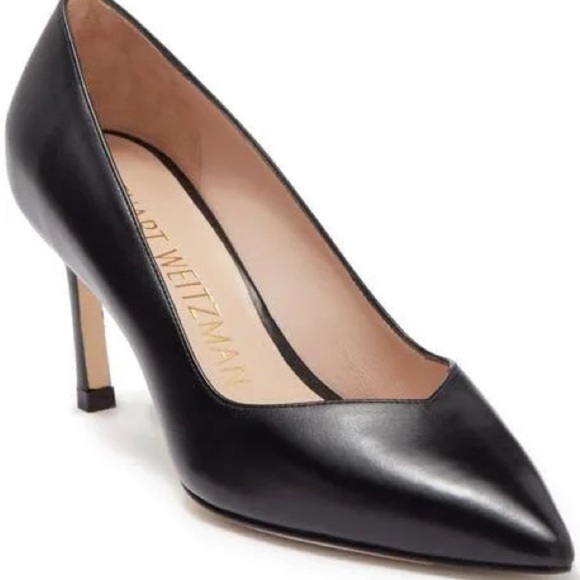 Stuart Wietzman Classic Black Leather Kitten Heel Pump Pointed Toe Anny 70 Sz 9 - Picture 12 of 13